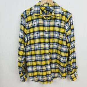 Lands' End Soft Brushed Flannel Button-Up Sz 12 Yellow Navy‎ Plaid